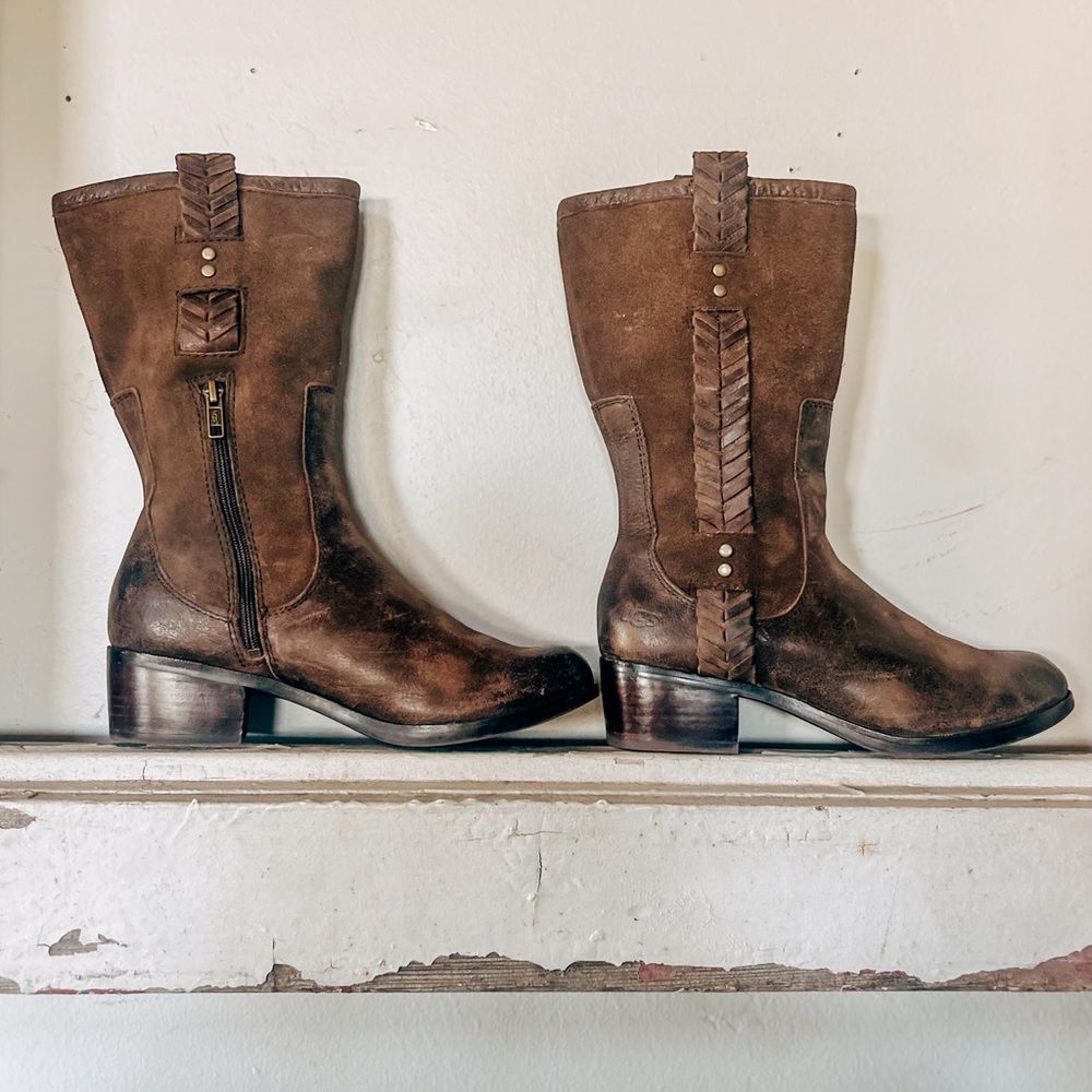Brown Leather Mid-Calf Boots